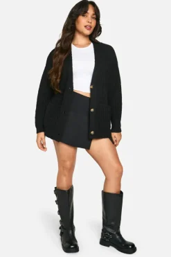 Cardigans*boohoo Plus Oversized Soft Knit Chunky Boyfriend Cardigan black