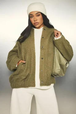 Up To 80% Off Winter Warmers|Bomber Jackets*boohoo Plus Oversized Wool Bomber Jacket khaki