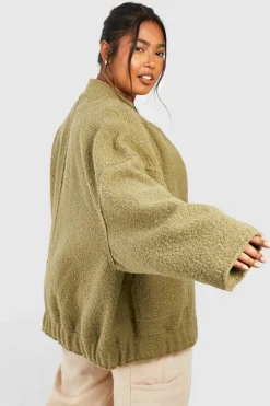 Up To 80% Off Winter Warmers|Bomber Jackets*boohoo Plus Oversized Wool Bomber Jacket khaki