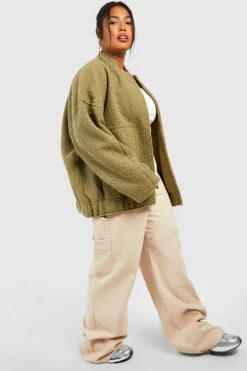Up To 80% Off Winter Warmers|Bomber Jackets*boohoo Plus Oversized Wool Bomber Jacket khaki