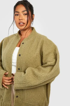 Up To 80% Off Winter Warmers|Bomber Jackets*boohoo Plus Oversized Wool Bomber Jacket khaki