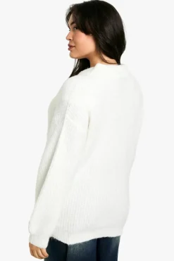 Cardigans|Up To 80% Off Winter Warmers*boohoo Plus Oversized Zip Through Knitted Bomber Jacket off white