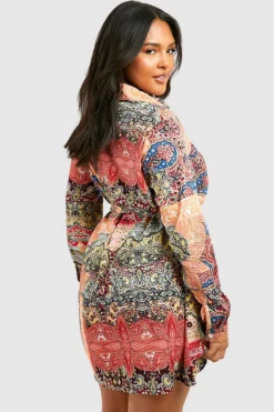 Shirt Dresses*boohoo Plus Paisley Long Sleeve Shirt Dress orange