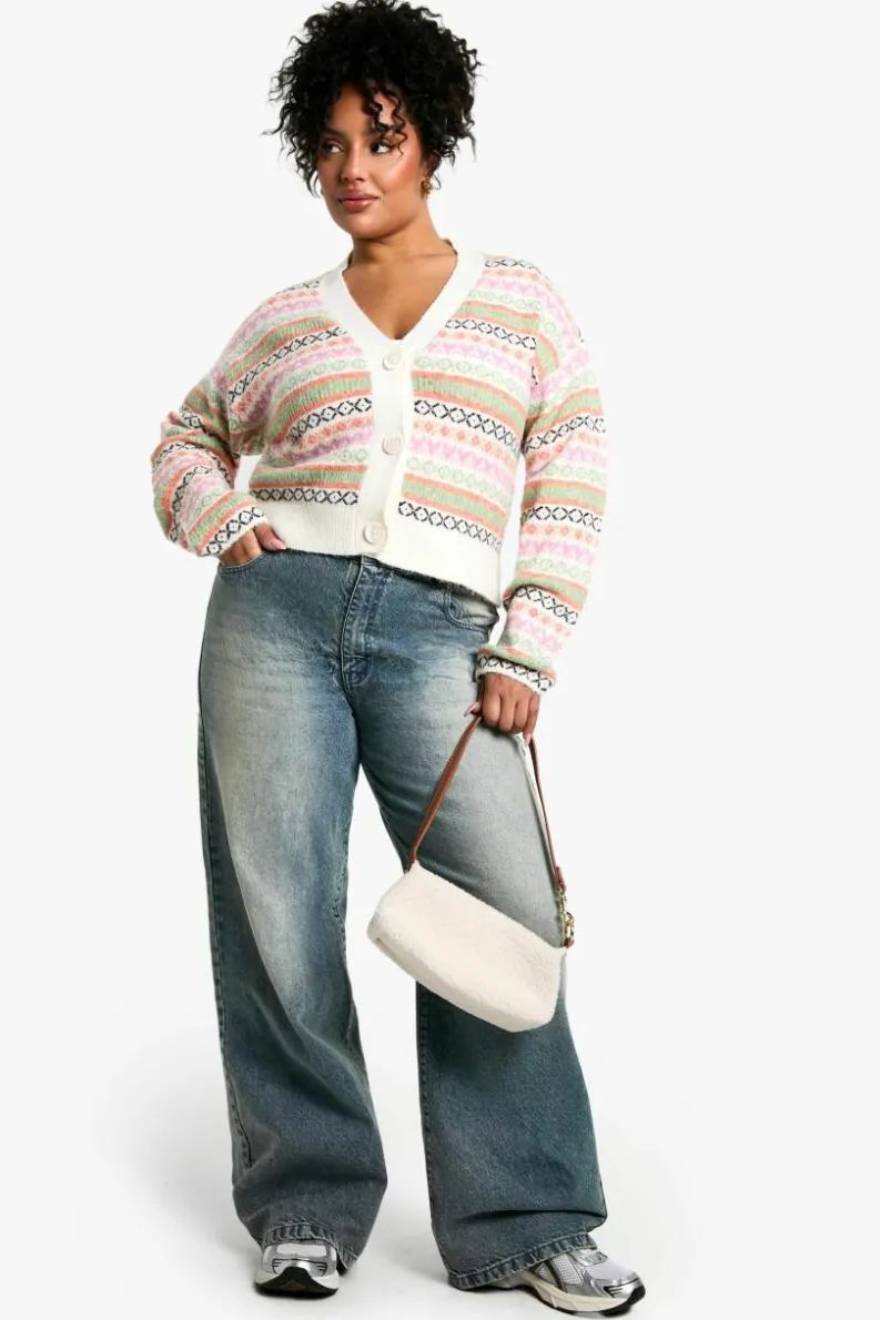 Cardigans|Jumpers & Cardigans*boohoo Plus Pastel Fairisle Boxy Fit Knitted Cardigan multi