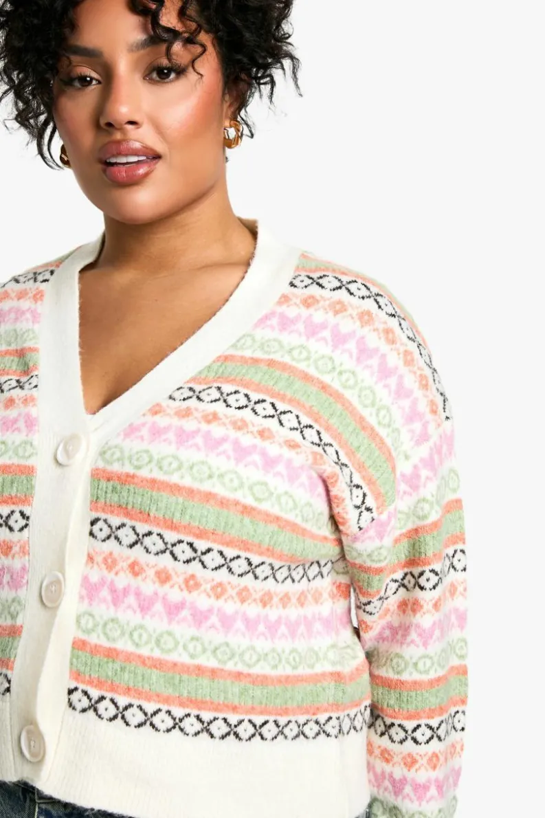 Cardigans|Jumpers & Cardigans*boohoo Plus Pastel Fairisle Boxy Fit Knitted Cardigan multi