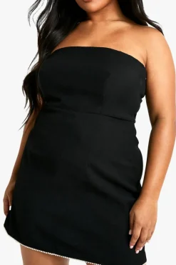 Skater Dresses|Dresses*boohoo Plus Pearl Detail Bandeau Skater Dress black