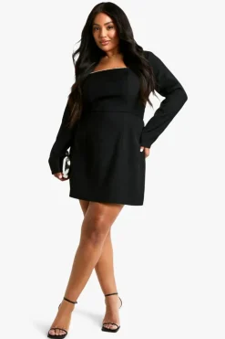 Skater Dresses|Mini Dresses*boohoo Plus Pearl Trim Skater Dress black