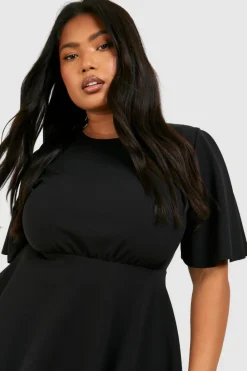 Skater Dresses*boohoo Plus Pleated Angel Sleeve Skater Dress black