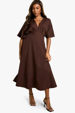 Skater Dresses*boohoo Plus Pleated Skirt MIDAXI DRESS chocolate