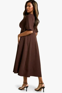 Skater Dresses*boohoo Plus Pleated Skirt MIDAXI DRESS chocolate