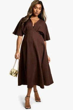 Skater Dresses*boohoo Plus Pleated Skirt MIDAXI DRESS chocolate