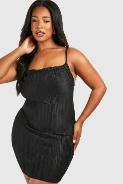 Cami Dresses*boohoo Plus Plisse Cowl Neck Cami Dress black