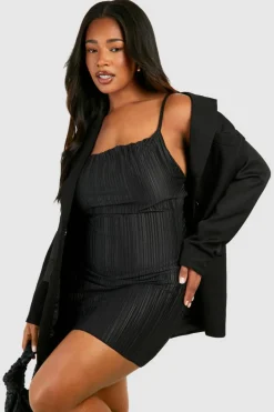 Cami Dresses*boohoo Plus Plisse Cowl Neck Cami Dress black