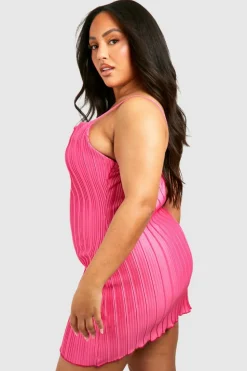 Cami Dresses*boohoo Plus Plisse Cowl Neck Cami Dress bubblegum