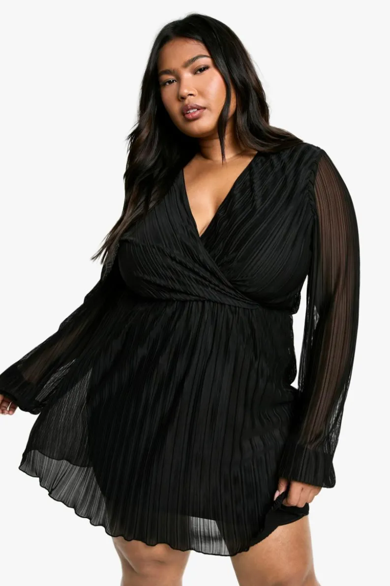 Skater Dresses|Mini Dresses*boohoo Plus Plisse Skater Dress black