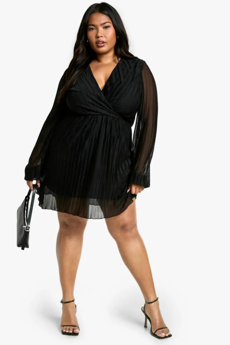 Skater Dresses|Mini Dresses*boohoo Plus Plisse Skater Dress black