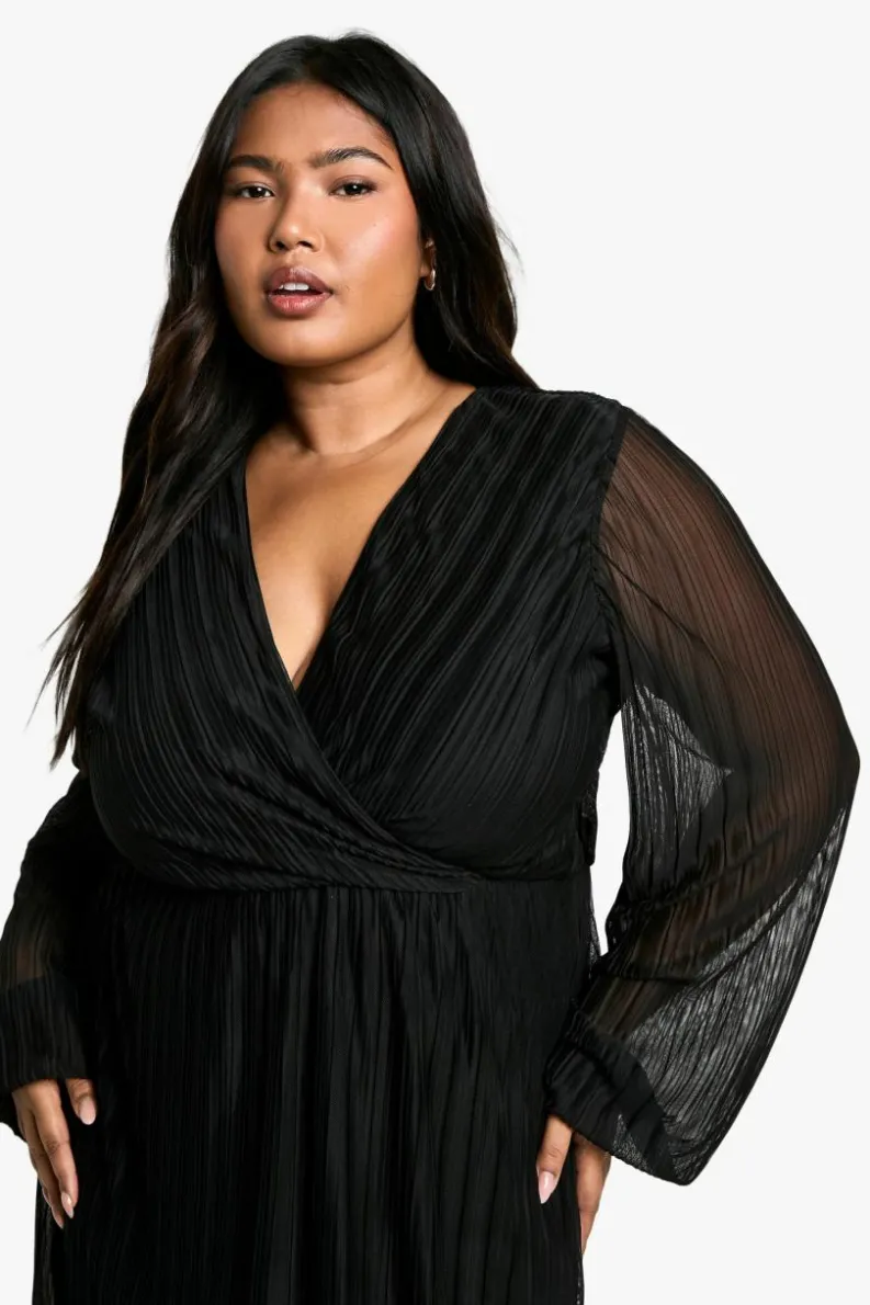 Skater Dresses|Mini Dresses*boohoo Plus Plisse Skater Dress black