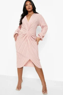 Midi Dresses*boohoo Plus Plisse Twist Front Midi Dress blush