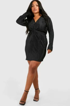 Shirt Dresses*boohoo Plus Plisse Twist Front Shirt Dress black
