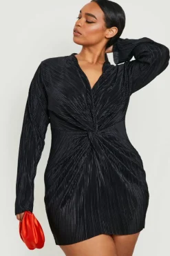 Shirt Dresses*boohoo Plus Plisse Twist Shirt Dress black