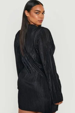 Shirt Dresses*boohoo Plus Plisse Twist Shirt Dress black
