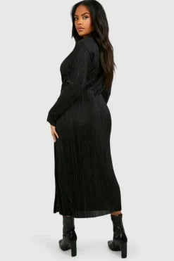Wrap Dresses|Midi Dresses*boohoo Plus Plisse Wrap Midi Dress black