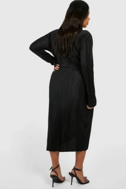 Wrap Dresses|Midi Dresses*boohoo Plus Plisse Wrap Midi Dress black