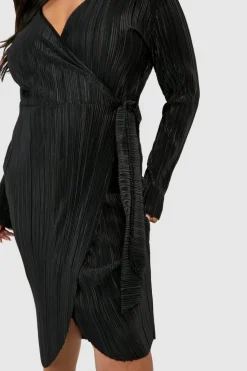 Wrap Dresses|Midi Dresses*boohoo Plus Plisse Wrap Midi Dress black