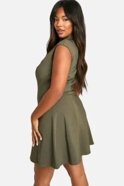Skater Dresses*boohoo Plus Plunge Pocket Detail Skater Dress khaki