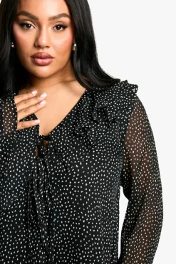 Smock Dresses|Mini Dresses*boohoo Plus Polka Dot Chiffon Smock Dress black