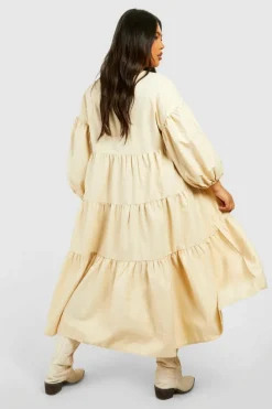 Smock Dresses|Midi Dresses*boohoo Plus Poplin V Neck Tiered Midi Smock Dress stone