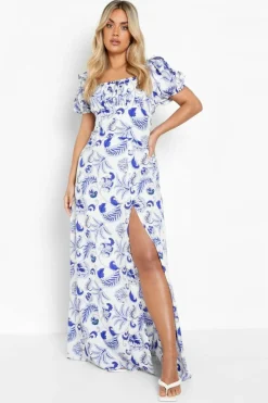 Smock Dresses*boohoo Plus Porcelain Print Ruched Maxi Dress blue