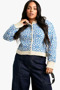 Cardigans*boohoo Plus Premium Christmas Fairisle Knitted Cardigan blue