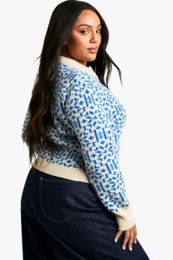 Cardigans*boohoo Plus Premium Christmas Fairisle Knitted Cardigan blue