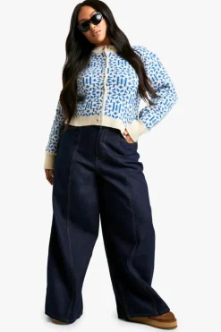 Cardigans*boohoo Plus Premium Christmas Fairisle Knitted Cardigan blue