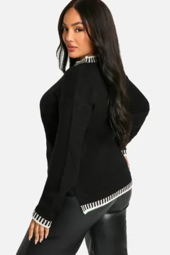 Jumpers|Jumpers & Cardigans*boohoo Plus Premium Contrast Trim Jumper black