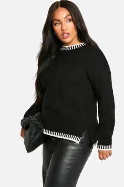 Jumpers|Jumpers & Cardigans*boohoo Plus Premium Contrast Trim Jumper black