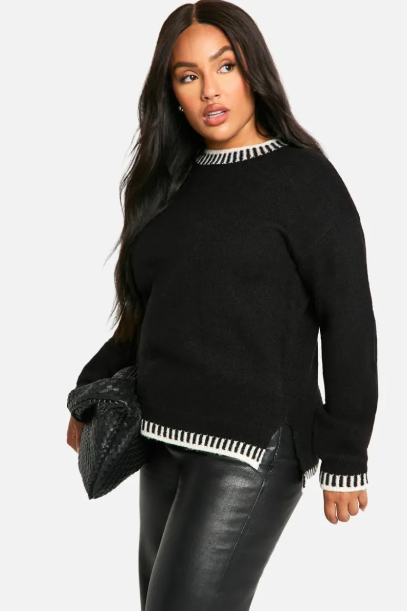 Jumpers|Jumpers & Cardigans*boohoo Plus Premium Contrast Trim Jumper black