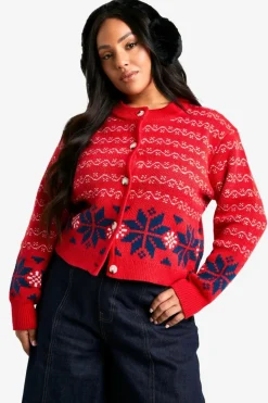 Cardigans*boohoo Plus Premium Fairisle Knitted Christmas Cardigan red