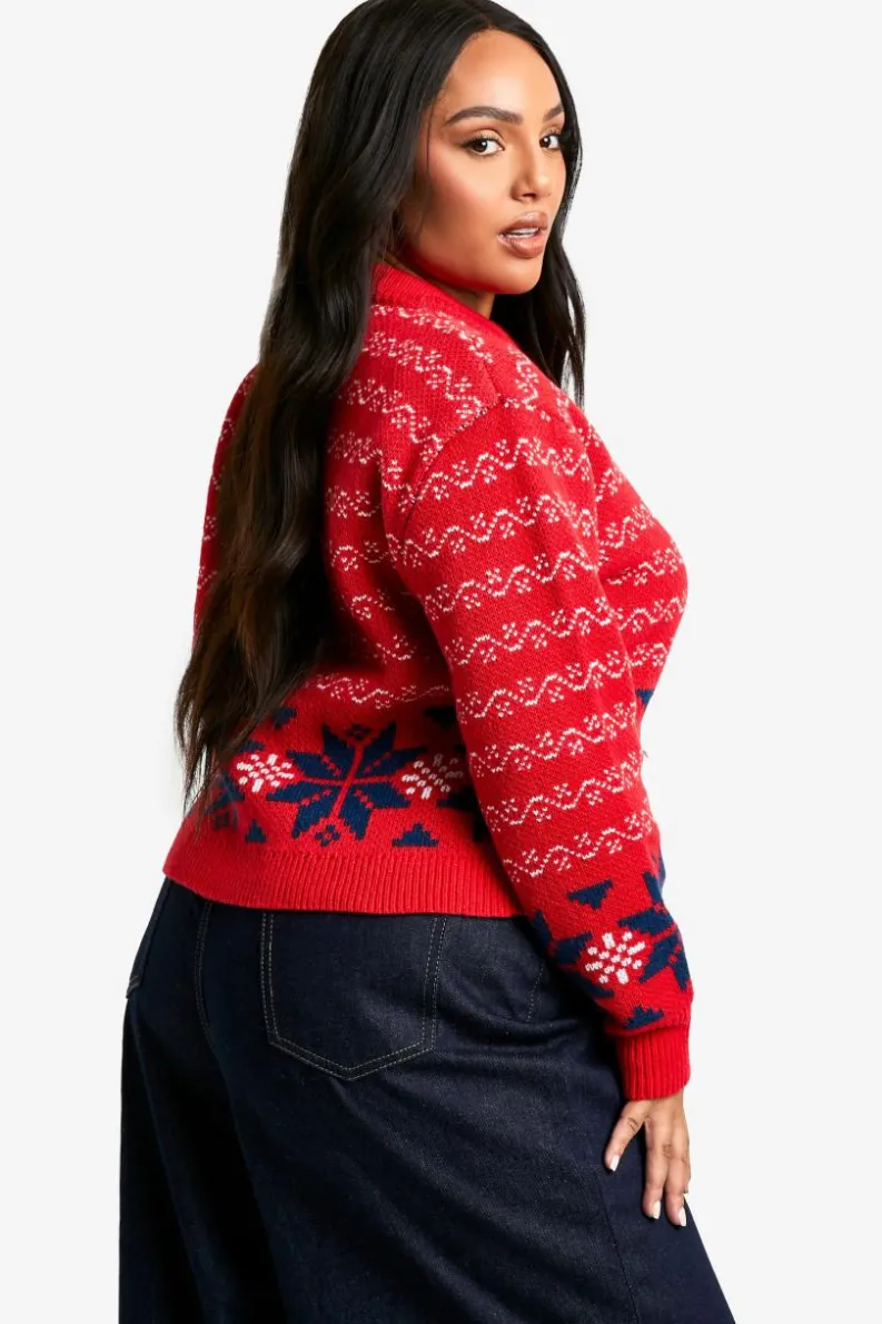 Cardigans*boohoo Plus Premium Fairisle Knitted Christmas Cardigan red