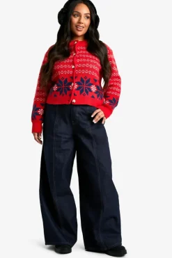 Cardigans*boohoo Plus Premium Fairisle Knitted Christmas Cardigan red