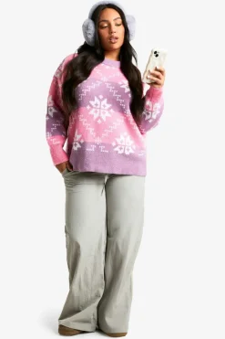 Oversized Jumpers*boohoo Plus Premium Fairisle Oversized Knitted Jumper pink