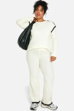 Up To 80% Off Winter Warmers|Knitwear*boohoo Plus Premium Heavyweight Contrast Trim Jumper And Trouser Knitted Set ecru
