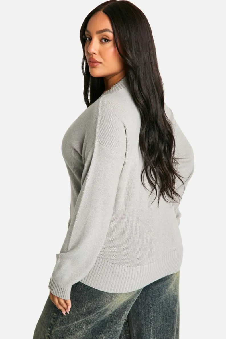 Cardigans*boohoo Plus Premium Rib Oversized Slouchy Knitted Cardigan grey
