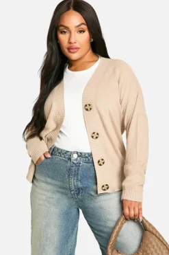 Cardigans|Up To 80% Off Winter Warmers*boohoo Plus Premium Rib Oversized Slouchy Knitted Cardigan oatmeal