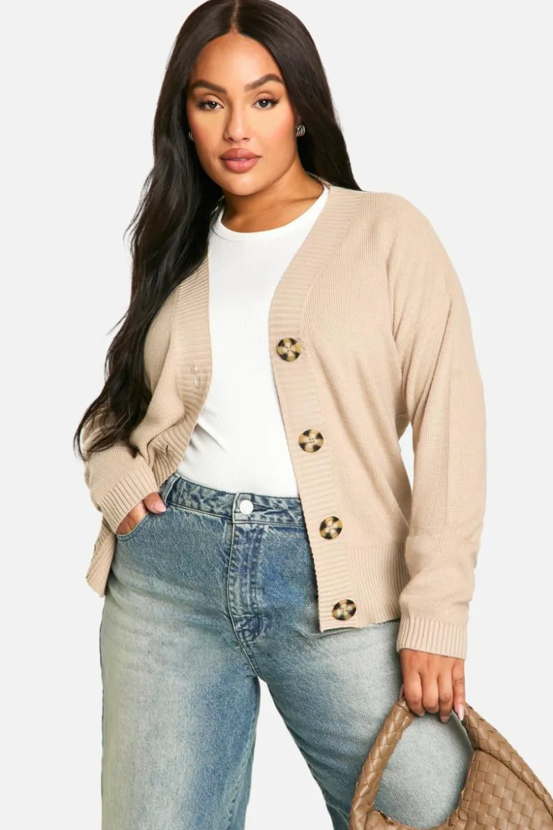 Cardigans|Up To 80% Off Winter Warmers*boohoo Plus Premium Rib Oversized Slouchy Knitted Cardigan oatmeal