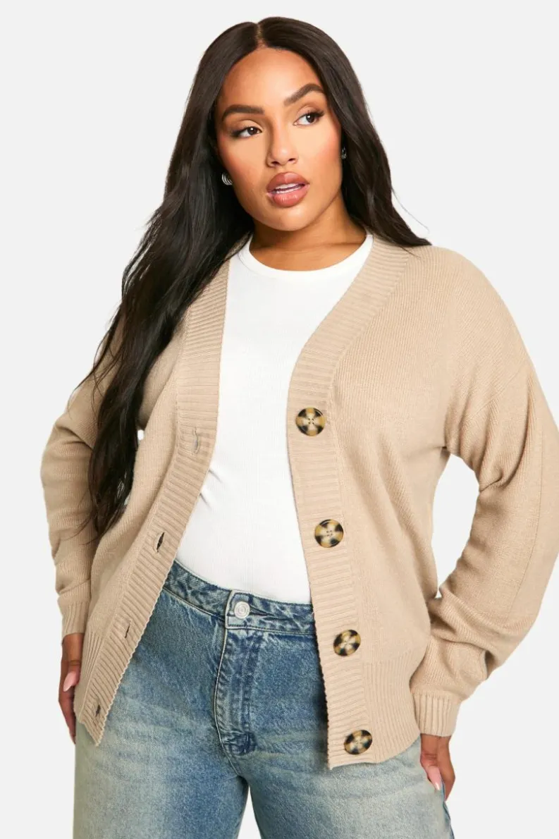 Cardigans|Up To 80% Off Winter Warmers*boohoo Plus Premium Rib Oversized Slouchy Knitted Cardigan oatmeal