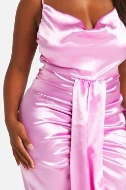 Cami Dresses*boohoo Plus Premium Satin Cowl Ruched Drape Detail Cami Maxi Dress baby pink