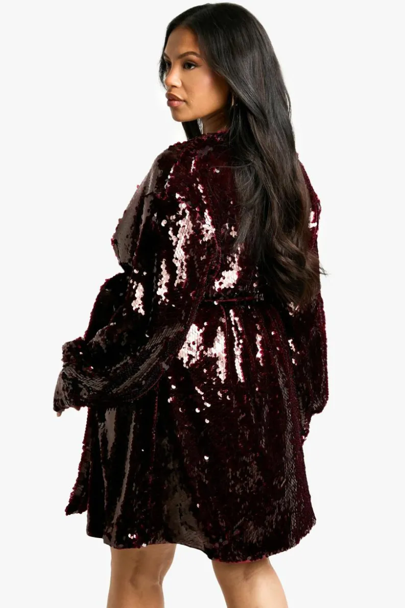 Wrap Dresses|Mini Dresses*boohoo Plus Premium Sequin Wrap Dress malbec