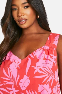 Smock Dresses*boohoo Plus Printed Frill Hem Mini Dress red